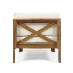 English Elm Christopher Knight Home® - ALCOVE Handcrafted L-Shape Sofa Set with Acacia Wood Frame, Water-Resistant Cushions, Ottoman Table Included Beige 63714.00BGE