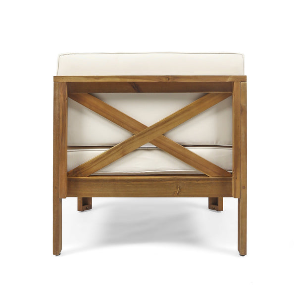 English Elm Christopher Knight Home® - ALCOVE Handcrafted L-Shape Sofa Set with Acacia Wood Frame, Water-Resistant Cushions, Ottoman Table Included Beige 63714.00BGE