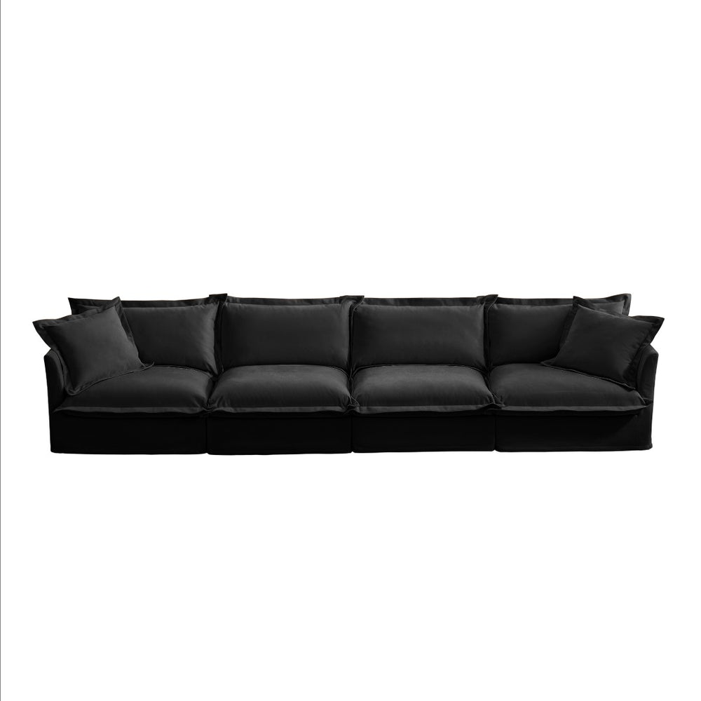 English Elm Slipcovered Long Sofa - Cloud-Like Comfort 4-Seater With Washable Covers & Deep Seating In Black Chenille W3041S00114-GIGA