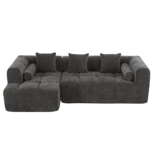 English Elm 101.2" Modern Sectional Sofa Full-Compressed Modular Couch with Deep Seating, Tufted Chenille Fabric, Pillows Included Grey N719S001890E