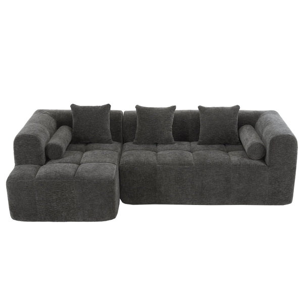 English Elm 101.2" Modern Sectional Sofa Full-Compressed Modular Couch with Deep Seating, Tufted Chenille Fabric, Pillows Included Grey N719S001890E