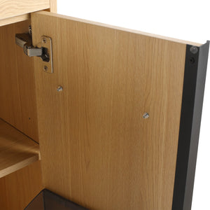 English Elm 60" Freestanding Bathroom Vanity with Dual Resin Sink, 4 Soft-Close Doors, 3 Open Shelves & Towel Hanger, Plywood Storage Boxes, Modern Durable Hardware W999S00480