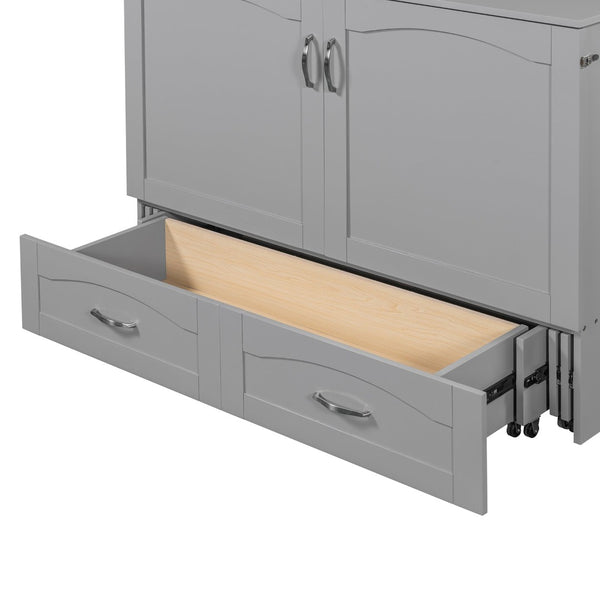 English Elm Full Size Murphy Wall Bed with Storage Drawers Usb Charging Ports and Pulley Mechanism Gray LP100670AAE