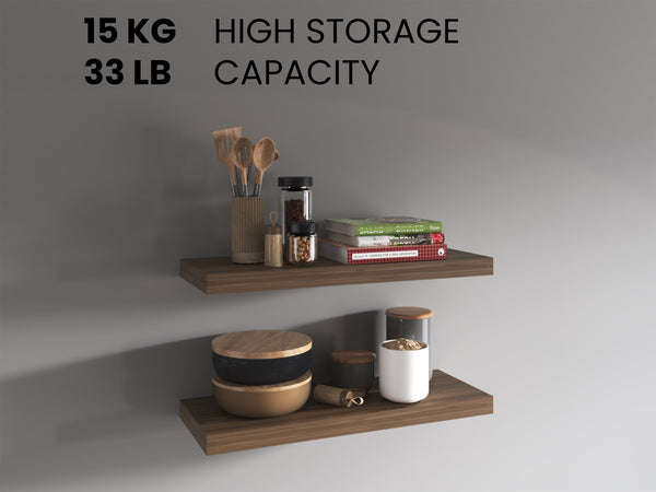 English Elm Floating Shelves - Elegant Mahogany Finish, Space-Saving Design, Perfect For Modern Home Décor B097P250920