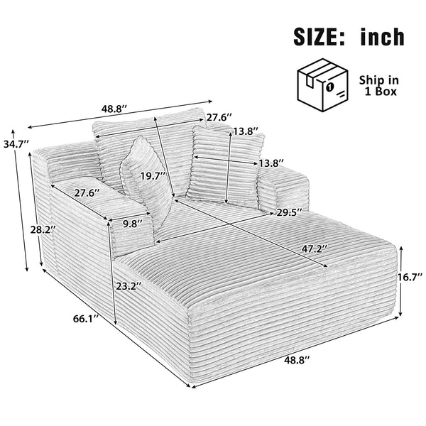English Elm Full- Corduroy Chaise Lounge Sofa Bed 48.8" Deep Seating Modern Sleeper with Plush Pillows Black N719P288545B