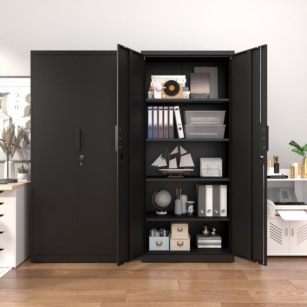 English Elm 72-inch Steel Locking Office Cabinet with 4 Adjustable Shelves for Legal File Storage Black T3625P400653