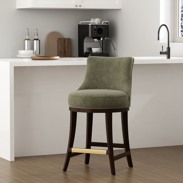 English Elm Lucia Leaf Green Chenille Counter Stool - Elegant Beech Wood Legs & Ergonomic Comfort Design B365P398060