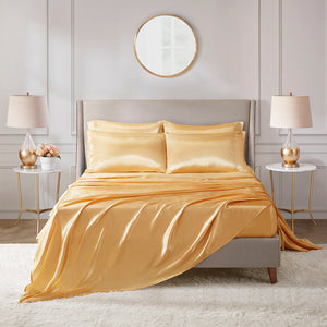 Madison Park Essentials Satin Casual Luxury 6 PC Sheet Set SHET20-175 Gold