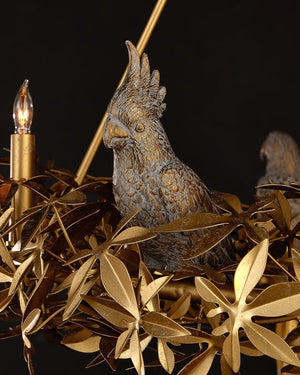 Currey & Company Aviary Gold Ring Chandelier - Elegant Botanical Design With Sculptural Birds And Adjustable Height Gold Wrought Iron ,Composite 9000-1320-currey-company