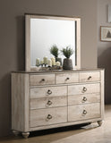 English Elm Imerland Contemporary White Wash Finish Bedroom Set With Queen Sleigh Bed, Dresser, Mirror, Two Nightstands