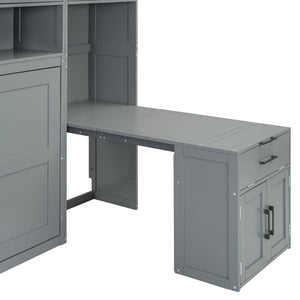 English Elm Twin Murphy Wall Bed with Integrated Closet Drawers and Desk for Studio Spaces Gray LP000595AAE-1