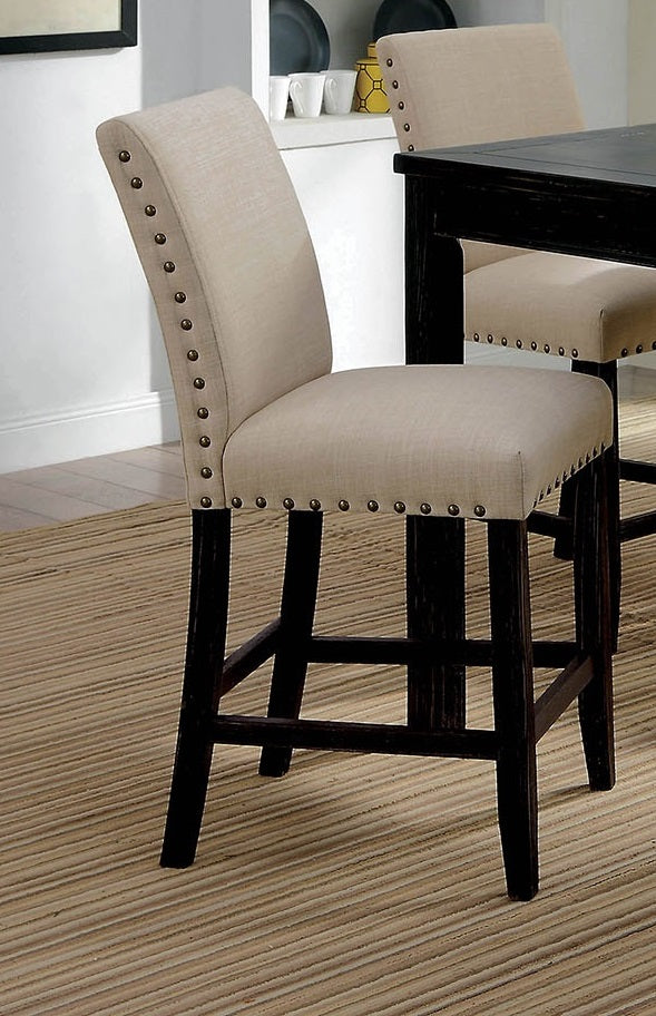 English Elm Rustic 5-Pc Counter Height Dining Set with Square Wood Table, Fabric Cushioned Chairs, Distressed Charm B2741P384492