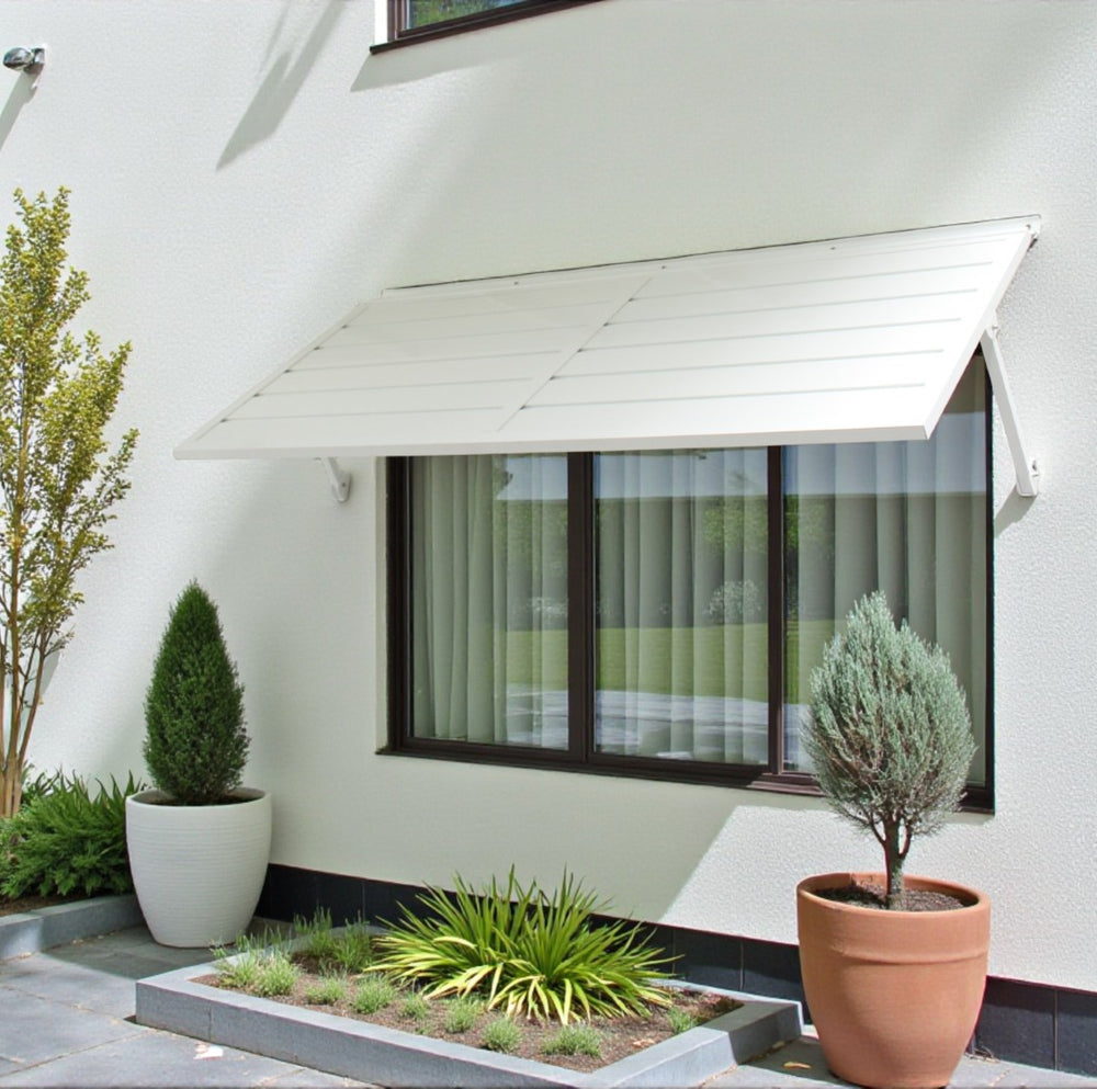 English Elm Haze Aluminum Exterior Awning White Powder Coat Finish for Entryways and Windows B2755P465797