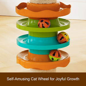 English Elm Floor to Ceiling Tension Mount Cat Tower with Sisal Post Hammock and Wood Condo Cave W3101P384990