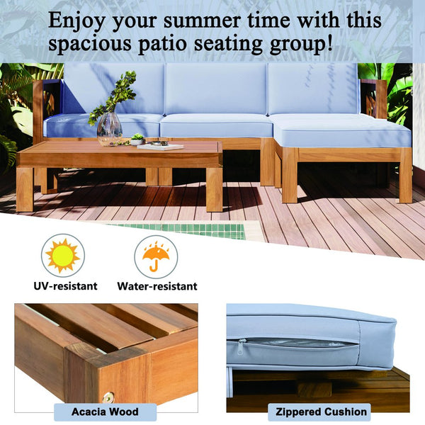 English Elm TOPMAX Outdoor Backyard Patio Wood 5-Piece Sectional Sofa Seating Group with Water-Resistant Cushions & Lockable Panels, Durable Acacia Frame Gray,Natural SP110142AAE