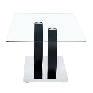 English Elm Modern Glass Top MDF Coffee Table with Interlocking Circle Base, Minimalist Living Room Centerpiece Black W3226P279046