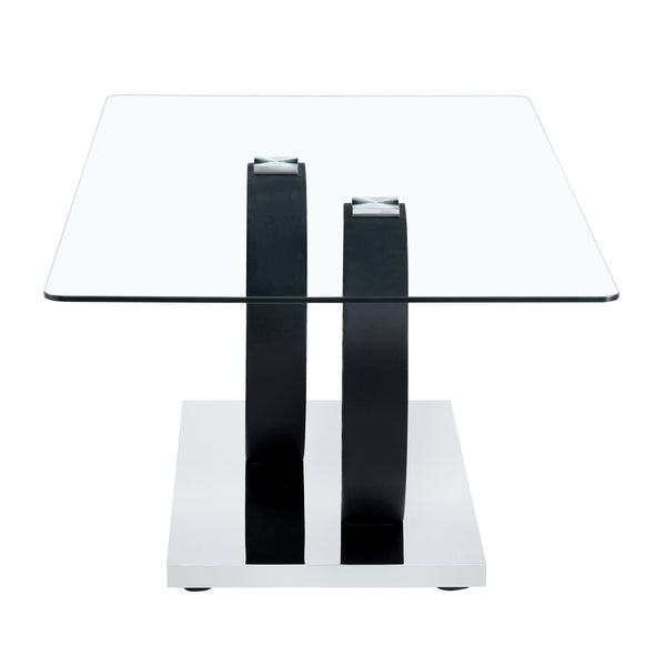 English Elm Modern Glass Top MDF Coffee Table with Interlocking Circle Base, Minimalist Living Room Centerpiece Black W3226P279046