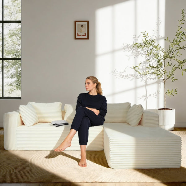 English Elm 100" Corduroy L-shaped Sectional Deep Seat Modular Couch for Living Room Lounging T5880S00009