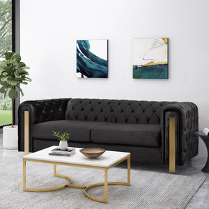 English Elm Christopher Knight Home® - Mirod Modern 3-Seat Sofa with Tufted Back and Arms, Polyester Upholstery, Foam & Pocket Spring Comfort Black 69439.00BLK