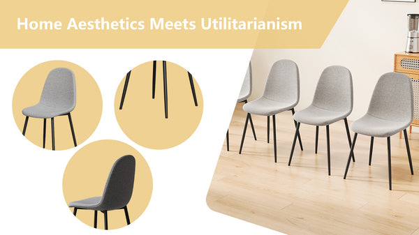 English Elm Dining Chairs Set of 4 Linen Padded High Back Dining Chairs with Sturdy Black Metal Legs, Ergonomic Comfort - Beige/Grey/Black, Easy Assembly W1727P237778