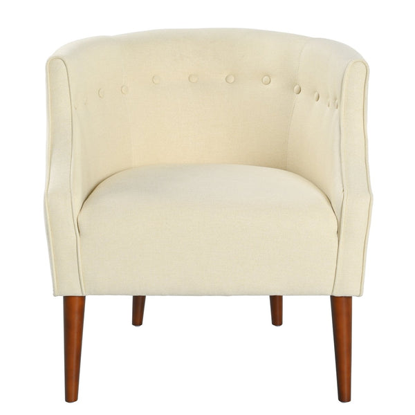 English Elm Christopher Knight Home® - Modern Club Chair Beige Upholstered Tub with Button-Tufted Back, Tonal Piping & Birch Legs — Mid-Century Accent Elegance (30" L x 27" W x 22" H) N767P266718B