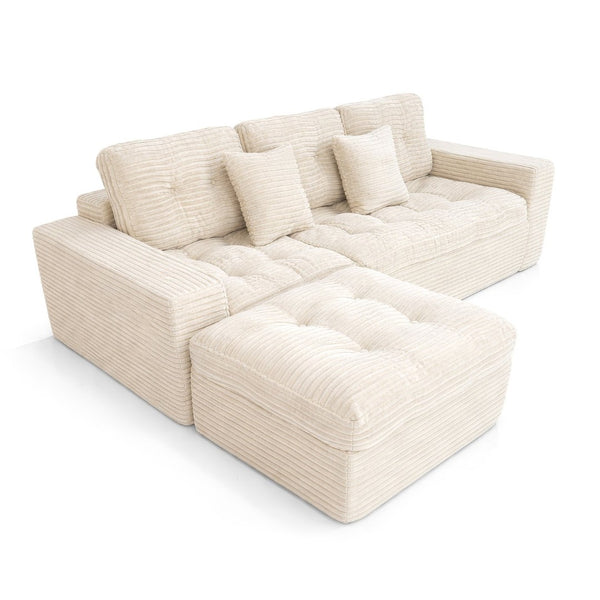English Elm Modular Cloud Sectional Sofa with Ottoman Faux Fur Velvet Plush Living Room Couch W5502S00007