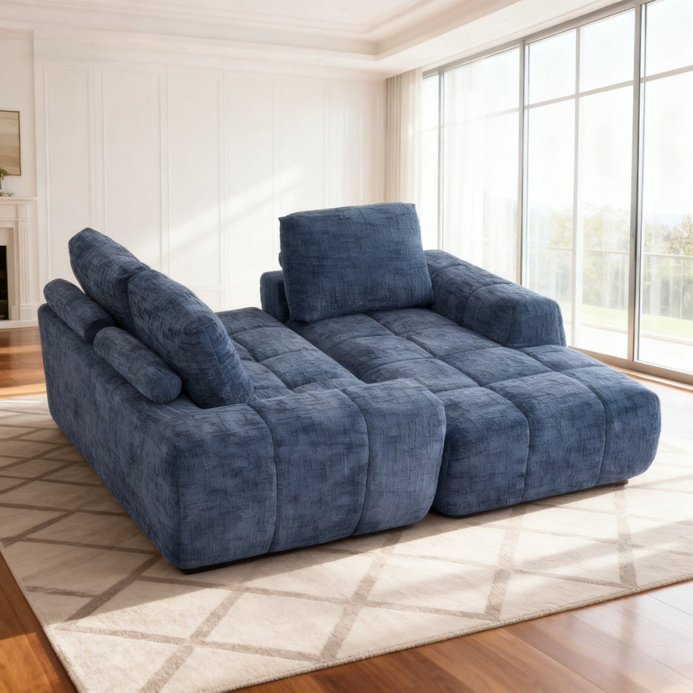 English Elm Compression Chenille Sectional Sofa Oversized L-shaped Living Room Couch Ready to Use Blue W3716S00004
