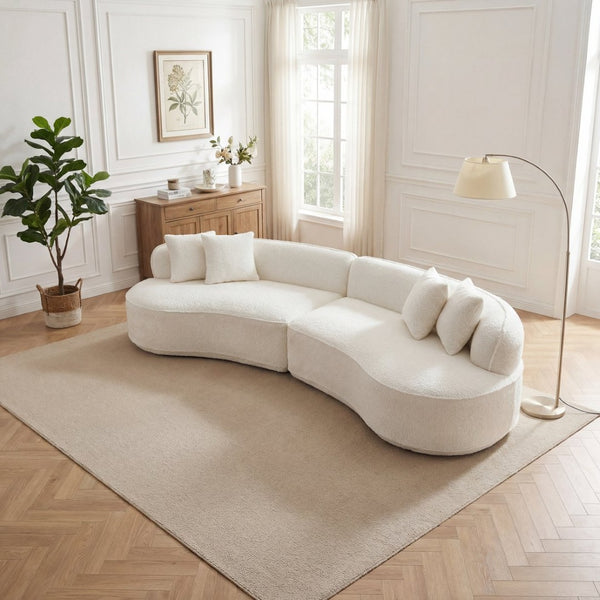 English Elm Modern Boucle Oversized L-shaped Sectional Sofa with Sculptural Curved Silhouette White W5515S00001