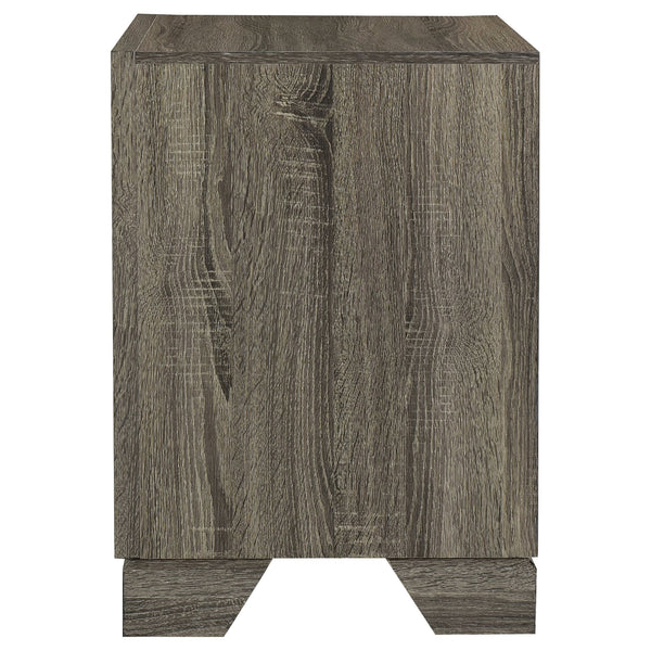 English Elm Funston Brown Oak Nightstand with 2 Drawers, Tapered Legs & Metal Bar Handles for Organized Style B062P375571
