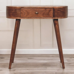 English Elm Solid Wood Console Table In California Walnut Finish, Rounded Design With 1 Drawer & Nordic Legs B182P279221-GIGA