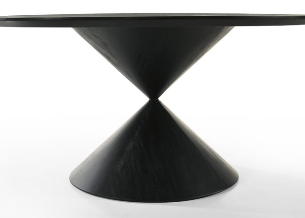English Elm Honorio Round Veneer Dining Table Ebony Pedestal Base Seats Six in Style B2749S00252