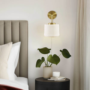 English Elm White Ceramic Wall Sconce Gold Adjustable Swing Arm, Porcelain Shade, 12.5"H, Modern Glam Light Fixture B035P264534