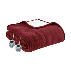 JLA Home Serta - Heated Sherpa Fleece Blanket with 10 Heat Settings, Auto Shut-Off, Machine Washable, 5-Year Warranty Burgundy ST54-0143