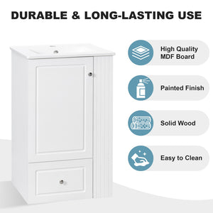 English Elm 20" Freestanding Bathroom Vanity Mdf Cabinet Ceramic Sink Open Shelves Powder Room White N725P364210K