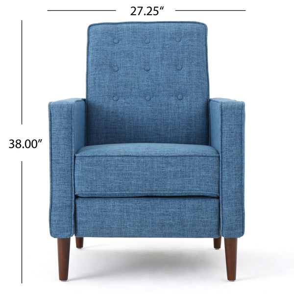 English Elm Christopher Knight Home® - Fabric Recliner Chair Mid-Century Modern Pushback Single Sofa with Tufted Cushion, Birch Legs, Cozy Comfort Blue 60741.00MBLU