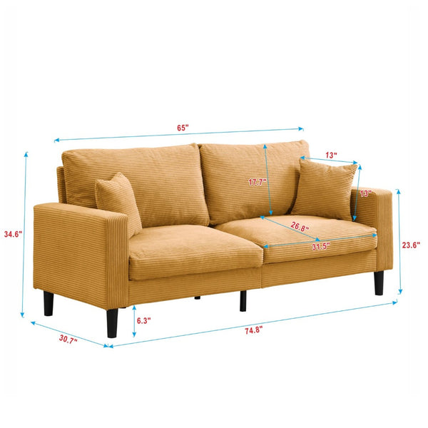 English Elm 74" Three Seat Sofa Hardwood Frame High Density Foam Upholstered Modern Living Room Orange W311P221215