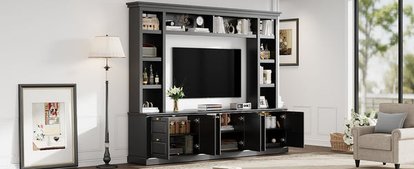 English Elm All-in-one Modern Entertainment Center with Bookcase Shelves for Living Room Display Black N710S688101B