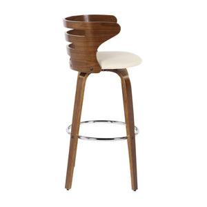 English Elm Cosini Mid-Century Barstool Set of 2 in Walnut & Cream Faux Leather, 360° Swivel, Cushioned Seating B202S00516