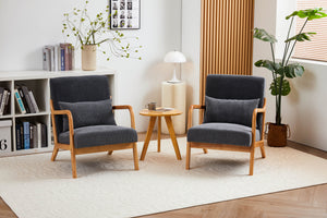 English Elm Mid-Century Ergonomic Accent Chair Antique Dark Grey Upholstered Reading Armchair with Pillow, Solid Wood Frame, Multi-Scene Comfort W2989P241943