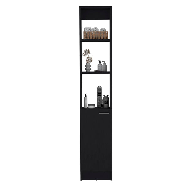 English Elm Linen Marion Black Engineered Wood Bathroom Cabinet with Open Shelves & Concealed Storage, Durable Design B092P191188