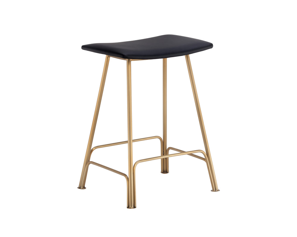 Sunpan Azai Stylish Counter Stool with Comfortable Faux Leather Seat and Brushed Gold Stainless Steel Base Dillon Black