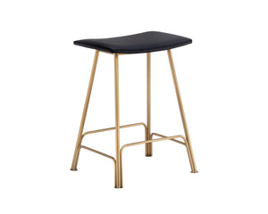 Sunpan Azai Stylish Counter Stool with Comfortable Faux Leather Seat and Brushed Gold Stainless Steel Base Dillon Black