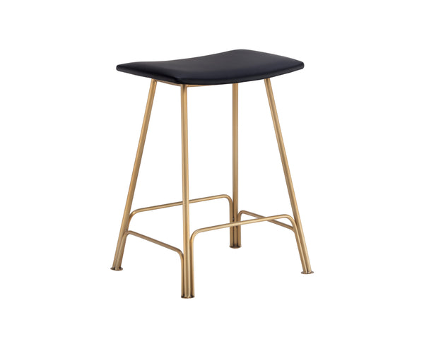 Sunpan Azai Stylish Counter Stool with Comfortable Faux Leather Seat and Brushed Gold Stainless Steel Base Dillon Black