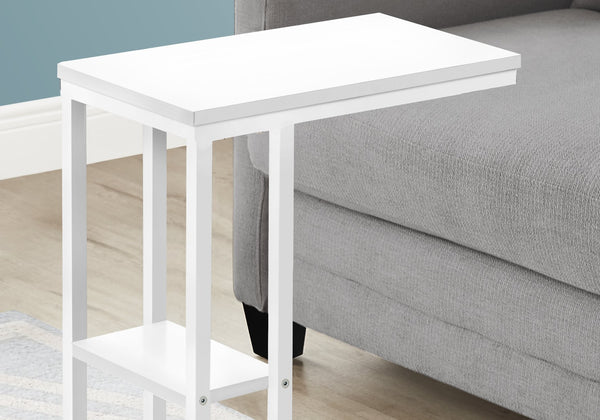 English Elm Accent Table - C-Shaped Modern Design For Living Room & Bedroom, White Marble Top & Metal Frame B2710P219402