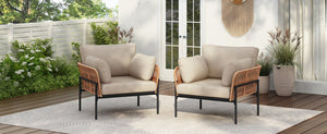 English Elm Christopher Knight Home® - [Set Of 2] 36" Beige Rope Iron Lounge Chairs With Cushions - Perfect For Indoor & Outdoor Spaces N767P237035N_2