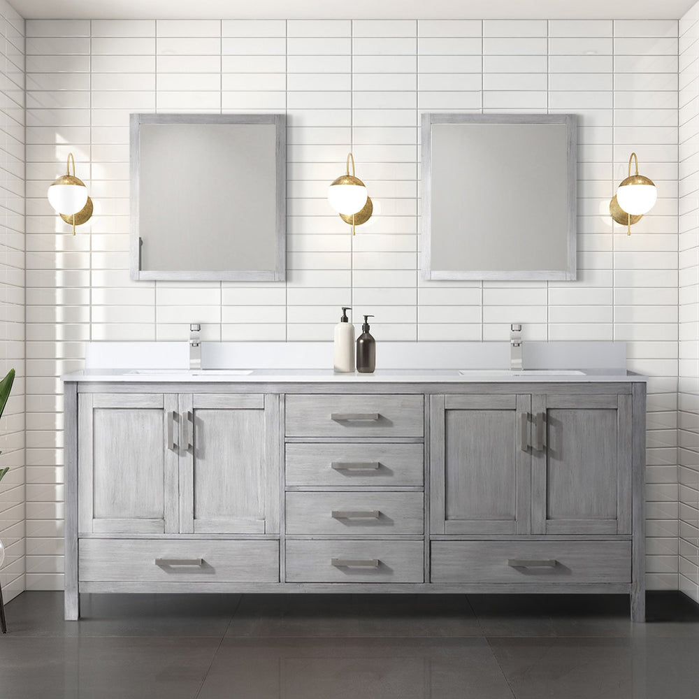 English Elm Distressed Grey Double Bath Vanity With Cultured Marble Top, Storage & Chrome Faucet Set, 80" W B2731P259136