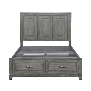 English Elm Gray Queen Platform Bed with Storage Drawers - Garretson Rustic Okume Veneer, Low-Profile Modern Frame B011S01555