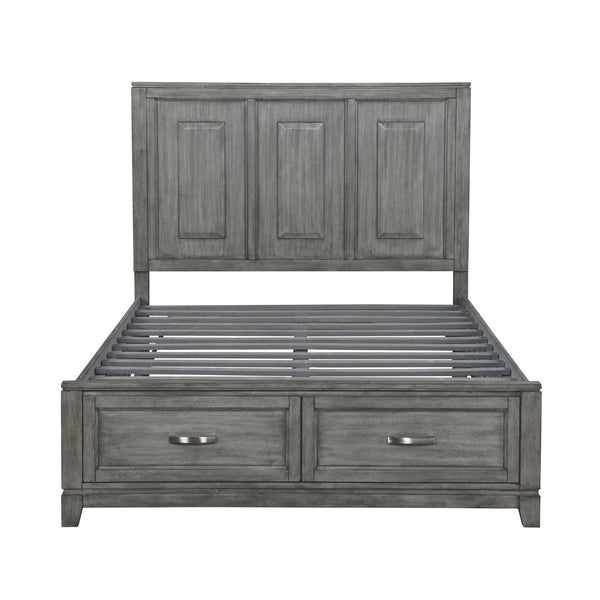 English Elm Gray Queen Platform Bed with Storage Drawers - Garretson Rustic Okume Veneer, Low-Profile Modern Frame B011S01555