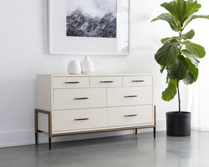 Sunpan Weldrick Dresser - Stylish Mid-Century Design with Soft Closing Drawers and Elegant Iron Handles Oyster