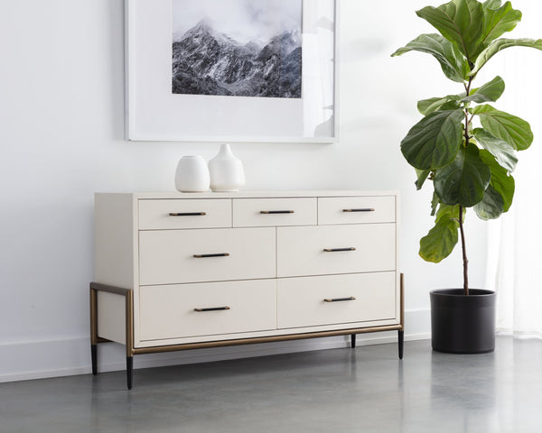Sunpan Weldrick Dresser - Stylish Mid-Century Design with Soft Closing Drawers and Elegant Iron Handles Oyster
